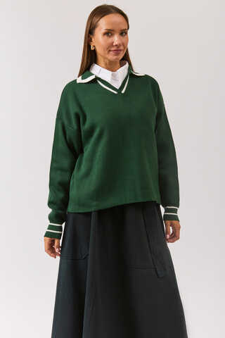 Plain Polo Sweater Petrol Green - 7