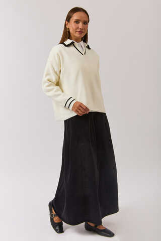 Plain Polo Sweater White - 4