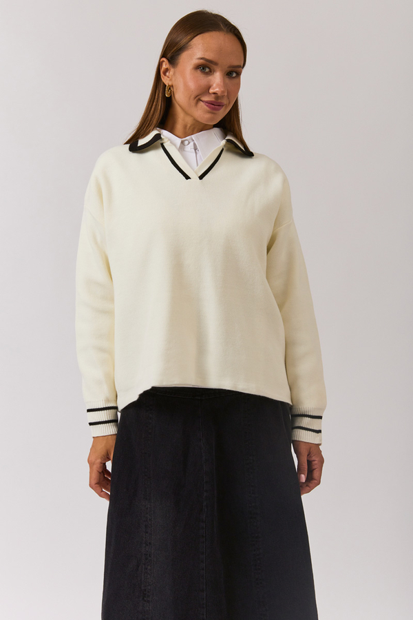 Plain Polo Sweater White - 2