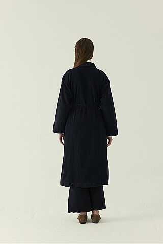 Pleat Detail Denim Coat Black - 4