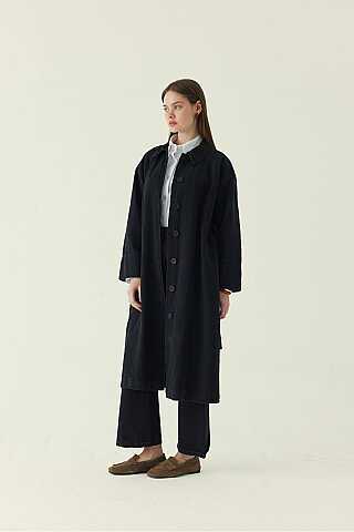 Pleat Detail Denim Coat Black - 5
