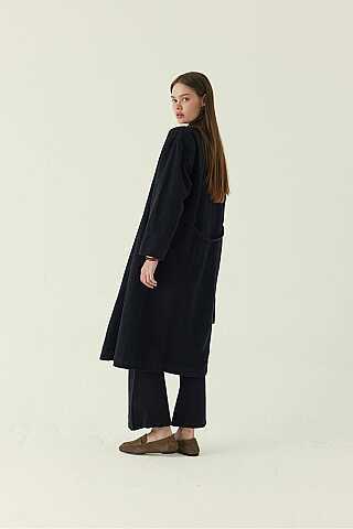 Pleat Detail Denim Coat Black - 3