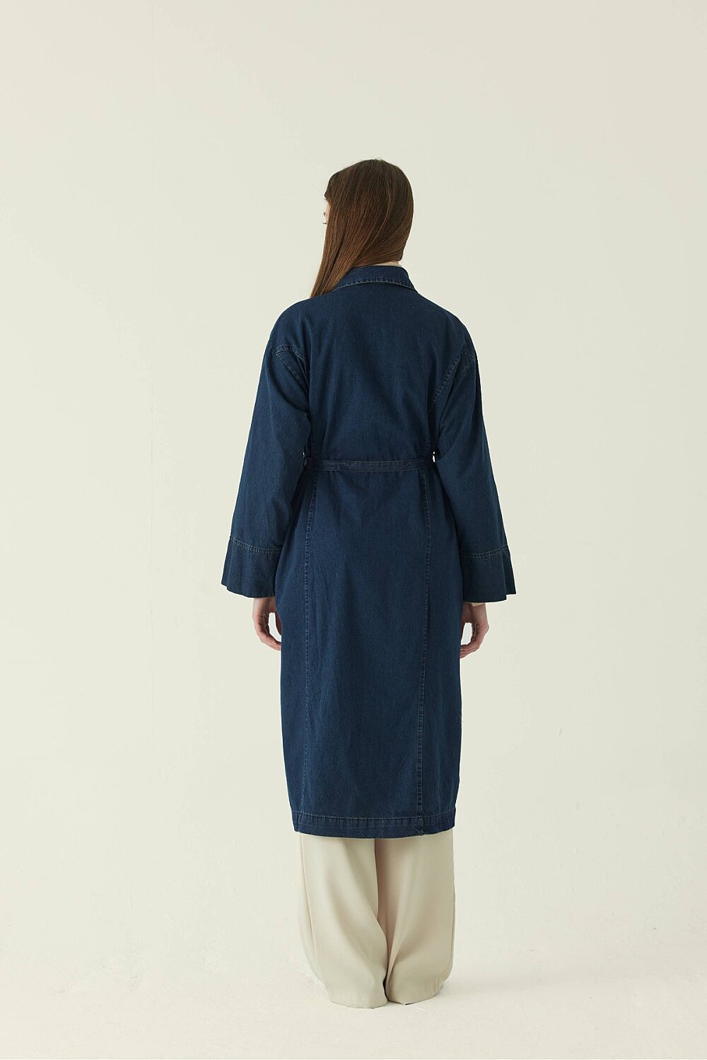 Pleat Detail Denim Coat Dark Blue - 5
