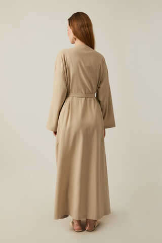 Pleated Collar Linen Abaya Baby Blue - 17