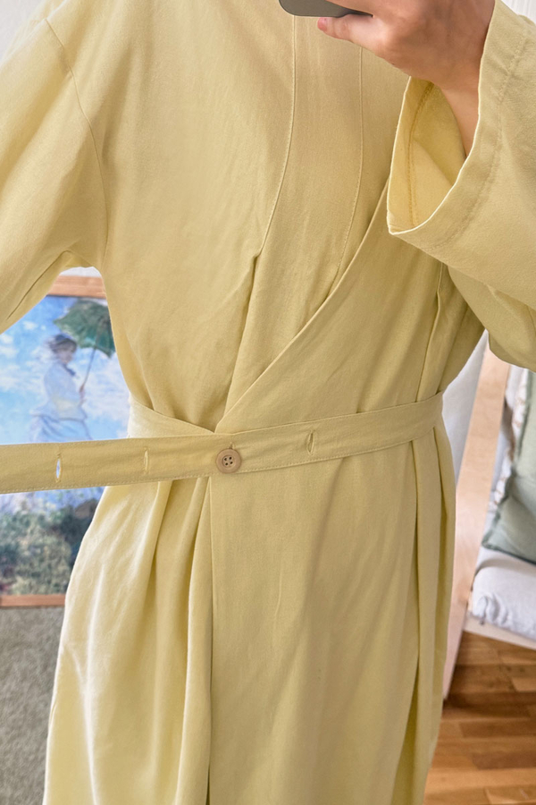 Pleated Collar Linen Abaya Butter Yellow - 15