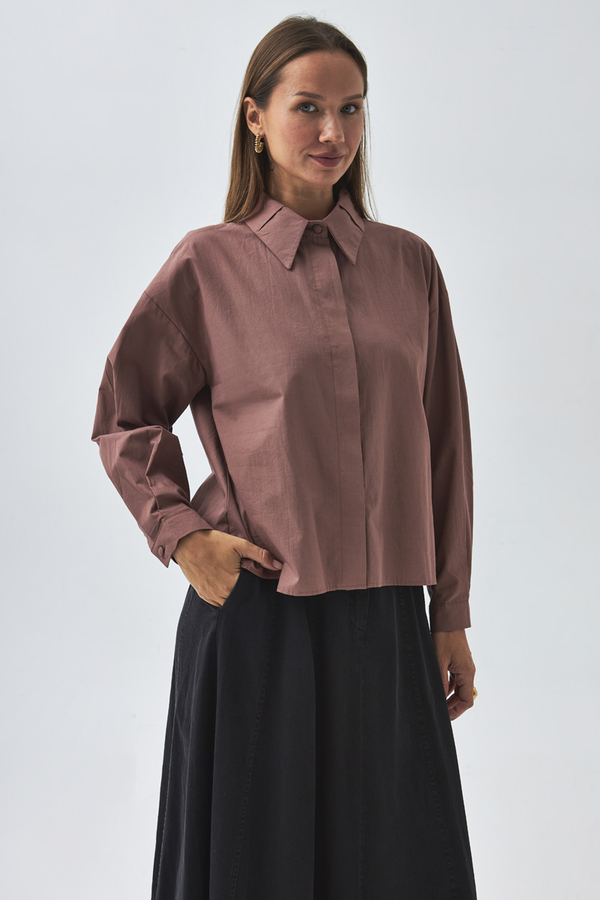 Pleated Collar Shirt Dusty Rose - 4