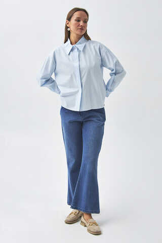 Pleated Collar Shirt Ice Blue - 5
