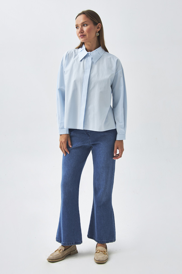 Pleated Collar Shirt Ice Blue - 3