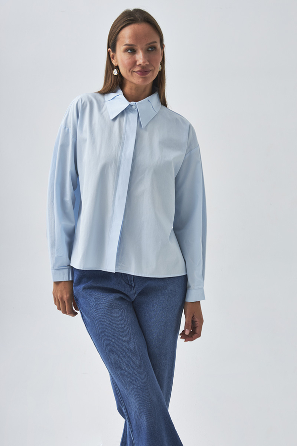 Pleated Collar Shirt Ice Blue - 6