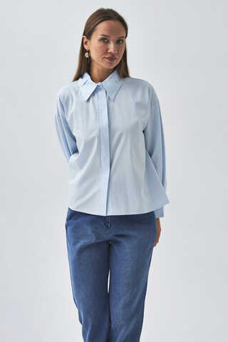 Pleated Collar Shirt Ice Blue - 4
