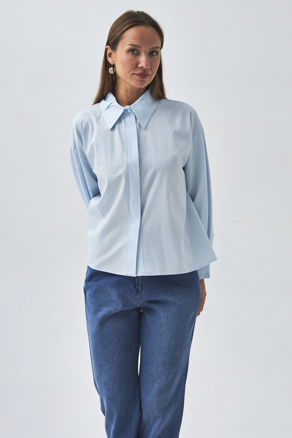 Pleated Collar Shirt Ice Blue - 4