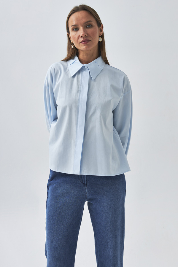 Pleated Collar Shirt Ice Blue - 1