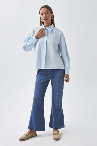 Pleated Collar Shirt Ice Blue - 10