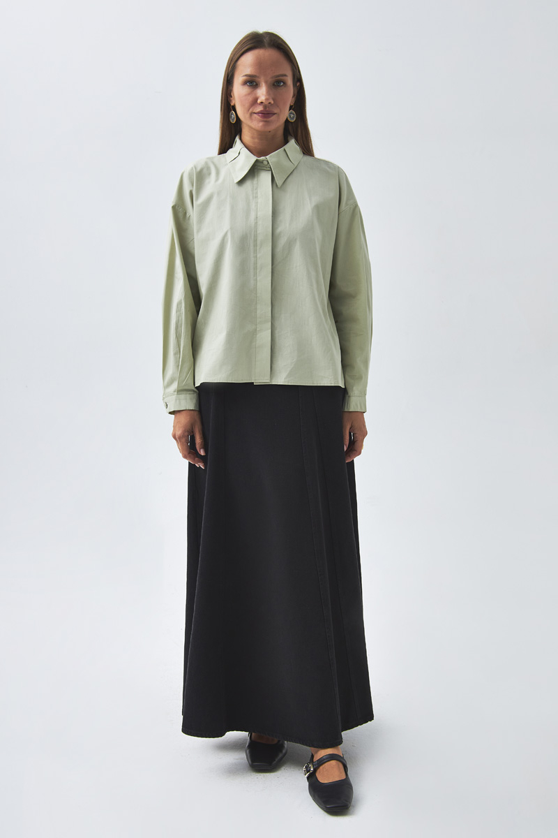Pleated Collar Shirt Light Green