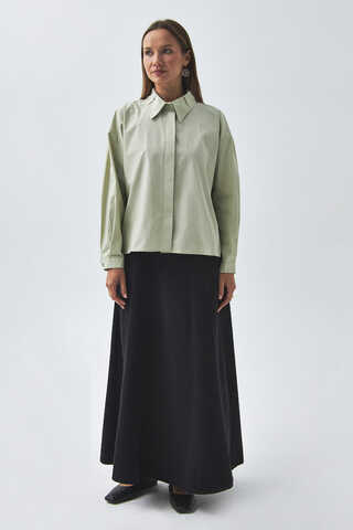 Pleated Collar Shirt Light Green - 4