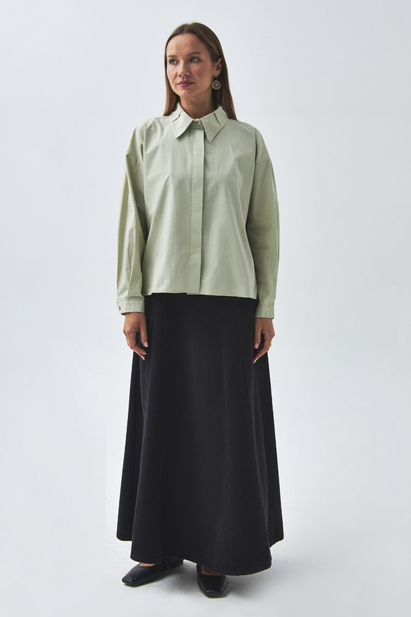 Pleated Collar Shirt Light Green - 4