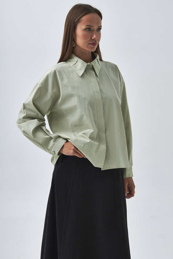 Pleated Collar Shirt Light Green - 6