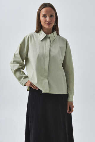 Pleated Collar Shirt Light Green - 3