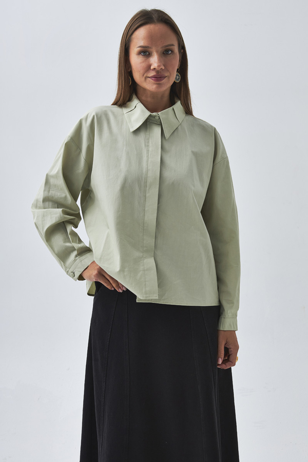 Pleated Collar Shirt Light Green - 3