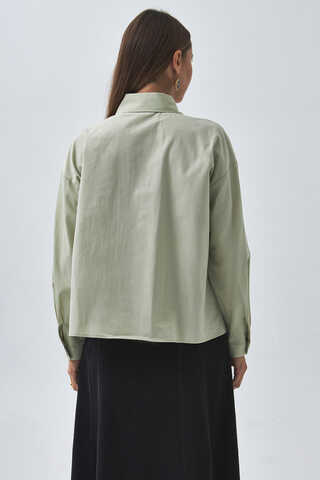 Pleated Collar Shirt Light Green - 9