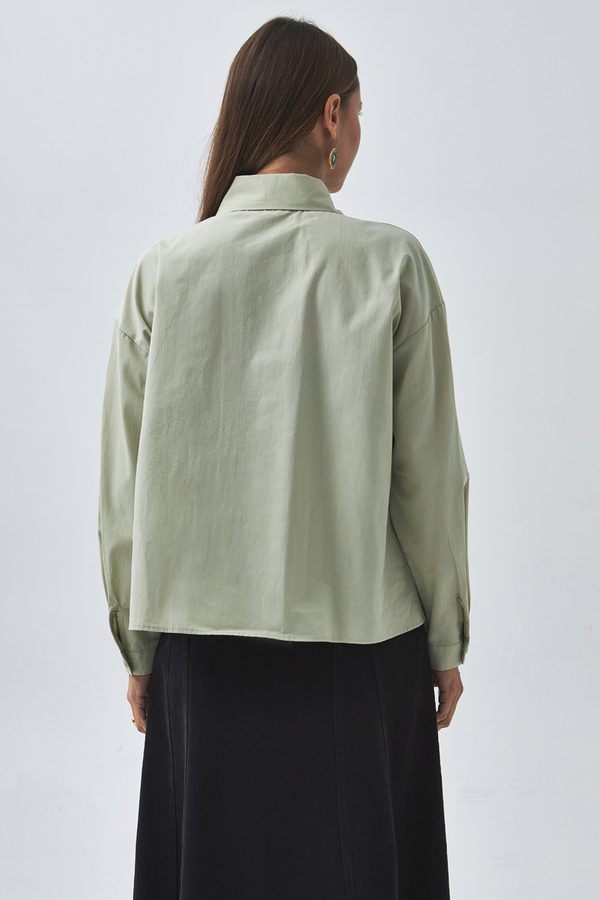 Pleated Collar Shirt Light Green - 9