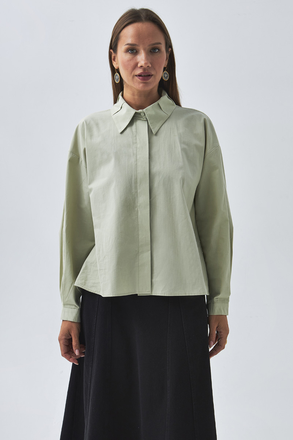 Pleated Collar Shirt Light Green - 7