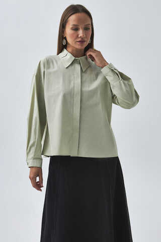 Pleated Collar Shirt Light Green - 8