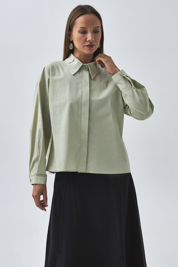 Pleated Collar Shirt Light Green - 8