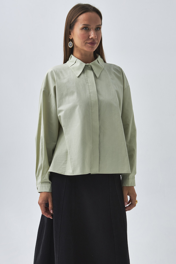 Pleated Collar Shirt Light Green (1)