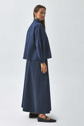 Pleated Collar Shirt Navy Blue - 6