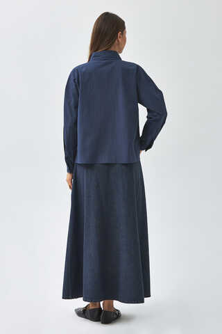 Pleated Collar Shirt Navy Blue - 13