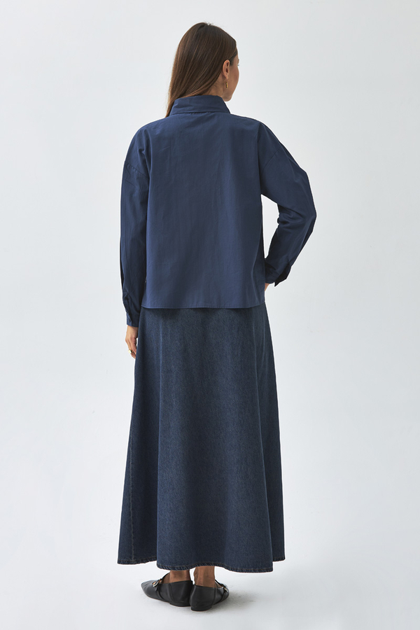 Pleated Collar Shirt Navy Blue - 13