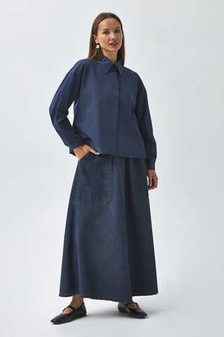 Pleated Collar Shirt Navy Blue - 8