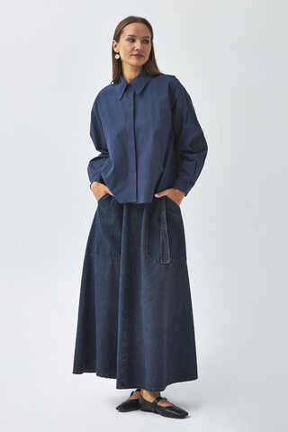 Pleated Collar Shirt Navy Blue - 10