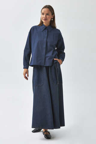 Pleated Collar Shirt Navy Blue - 12