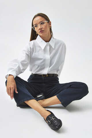 Pleated Collar Shirt White