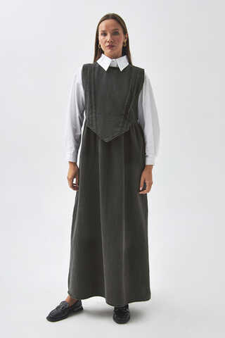 Pleated Detail Denim Pinafore Black - 2