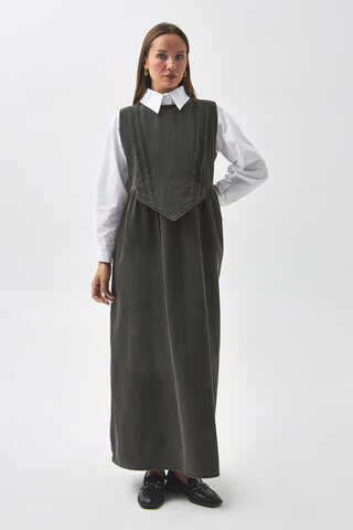 Pleated Detail Denim Pinafore Black - 4