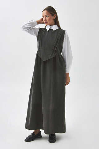 Pleated Detail Denim Pinafore Black - 5