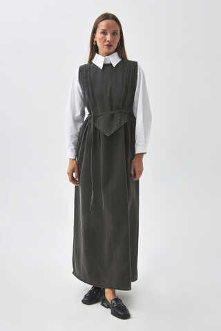 Pleated Detail Denim Pinafore Black - 7