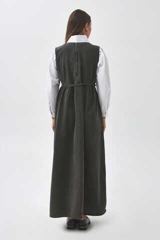 Pleated Detail Denim Pinafore Black - 9