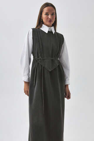 Pleated Detail Denim Pinafore Black - 8