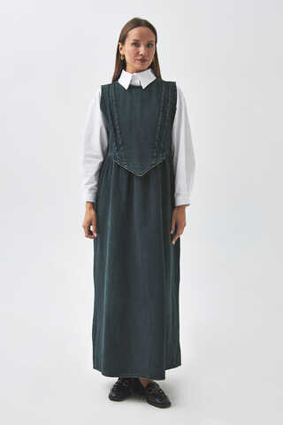 Pleated Detail Denim Pinafore Dark Blue - 2