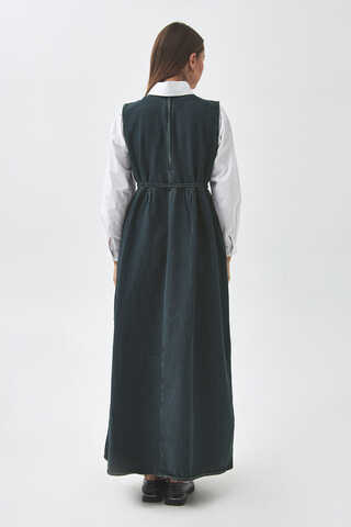 Pleated Detail Denim Pinafore Dark Blue - 9