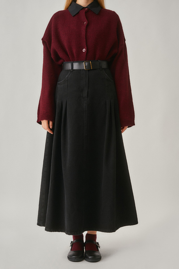 Pile Detaylı Denim Etek Siyah - 2