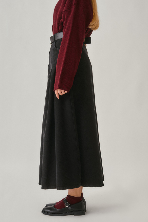 Pleated Detail Denim Skirt Black - 5