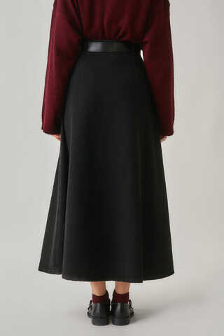 Pleated Detail Denim Skirt Black - 8