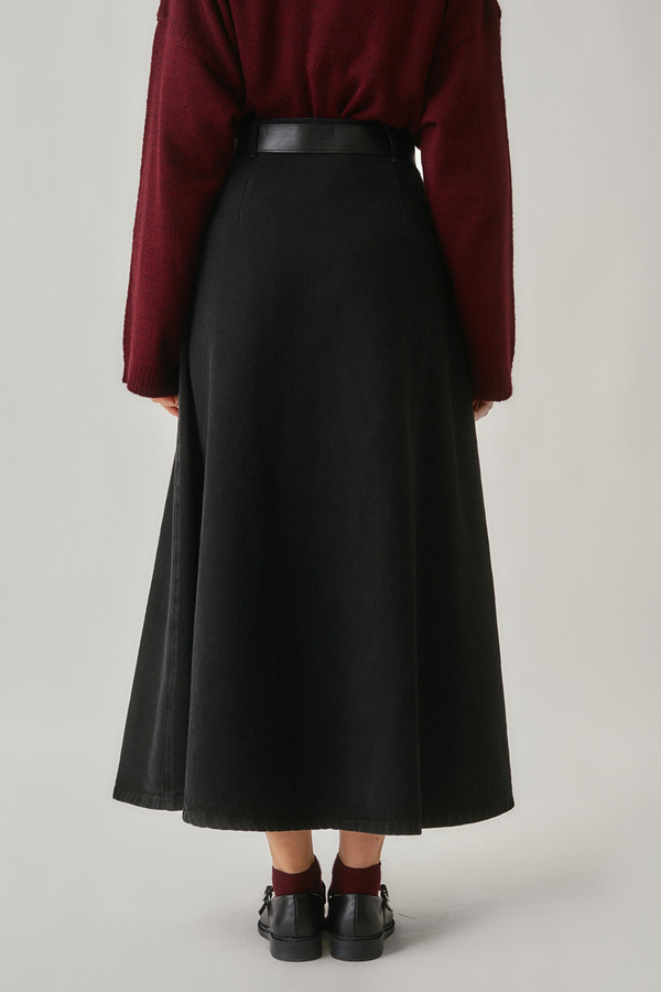 Pleated Detail Denim Skirt Black - 8