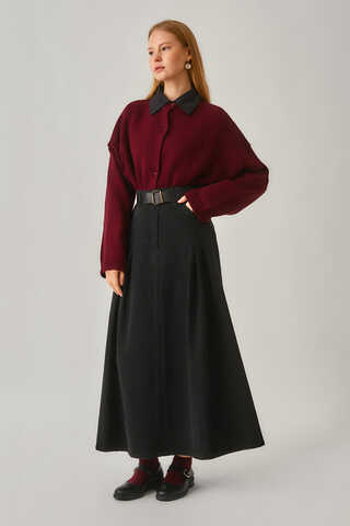 Pleated Detail Denim Skirt Black - 4