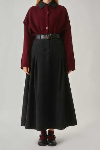 Pleated Detail Denim Skirt Black - 2